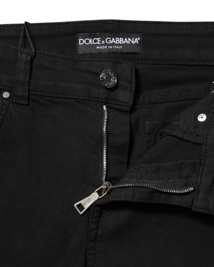 Dolce & Gabbana Black Cotton Logo Skinny Mid Waist Denim Jeans