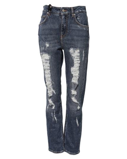 Dolce & Gabbana Blue Cotton Boyfriend Tattered Denim Jeans