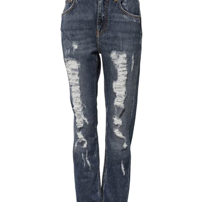Dolce & Gabbana Blue Cotton Boyfriend Tattered Denim Jeans