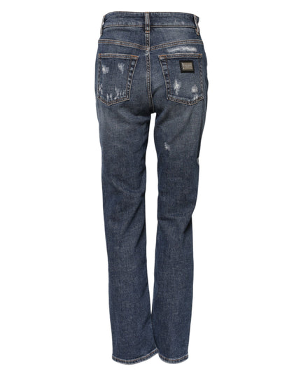 Dolce & Gabbana Blue Cotton Boyfriend Tattered Denim Jeans