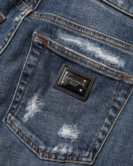 Dolce & Gabbana Blue Cotton Boyfriend Tattered Denim Jeans