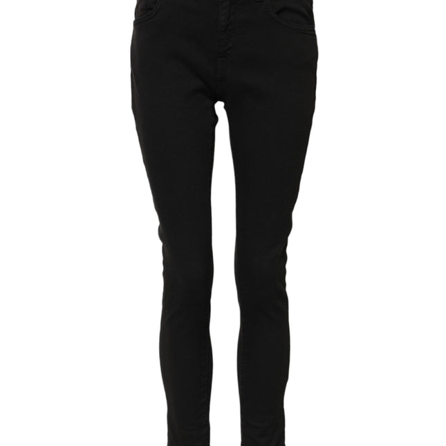 Dolce & Gabbana Black Cotton Logo Skinny Mid Waist Denim Jeans