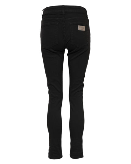 Dolce & Gabbana Black Cotton Logo Skinny Mid Waist Denim Jeans
