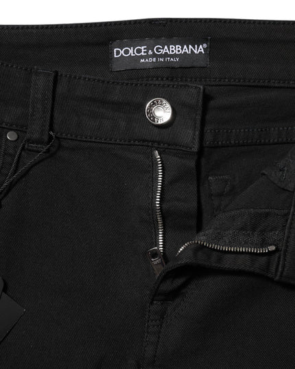 Dolce & Gabbana Black Cotton Logo Skinny Mid Waist Denim Jeans