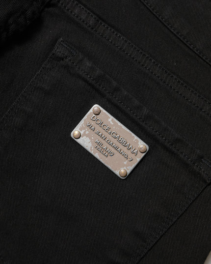 Dolce & Gabbana Black Cotton Logo Skinny Mid Waist Denim Jeans