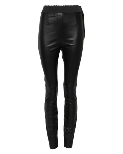 Dolce & Gabbana Black Leather Elastic Waist Pants