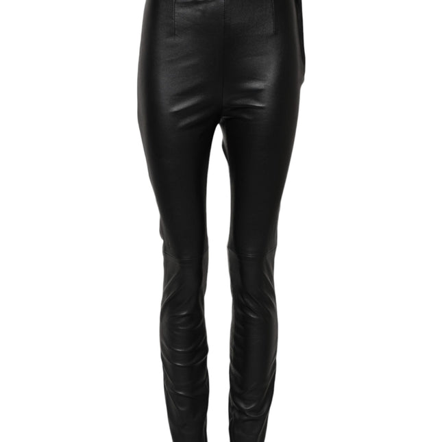 Dolce & Gabbana Black Leather Elastic Waist Pants