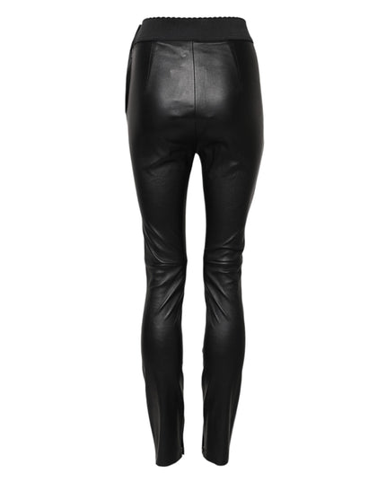 Dolce & Gabbana Black Leather Elastic Waist Pants