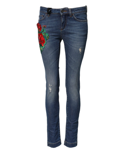 Dolce & Gabbana Blue Cotton Low Waist Skinny Denim Jeans