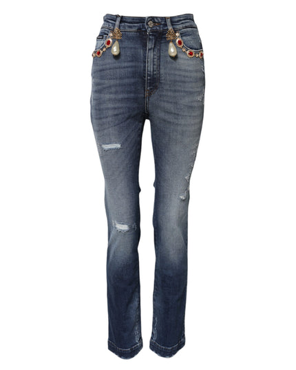 Dolce & Gabbana Blue Rhinestone Embellished Denim Jeans