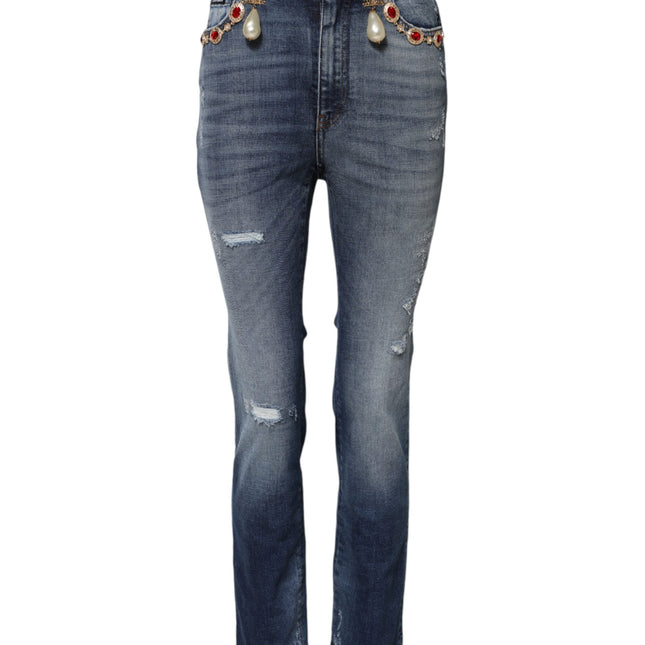 Dolce & Gabbana Blue Rhinestone Embellished Denim Jeans