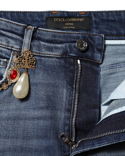 Dolce & Gabbana Blue Rhinestone Embellished Denim Jeans