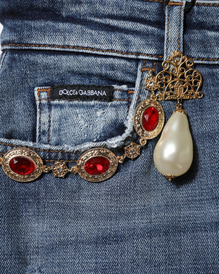 Dolce & Gabbana Blue Rhinestone Embellished Denim Jeans