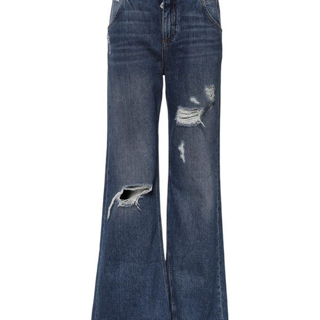 Dolce & Gabbana Blue Cotton Wide Leg Tattered Denim Jeans