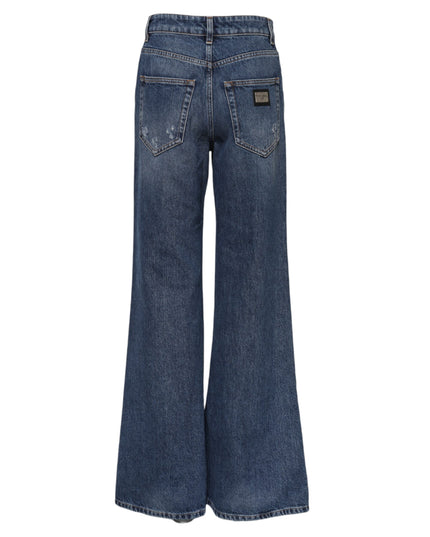 Dolce & Gabbana Blue Cotton Wide Leg Tattered Denim Jeans