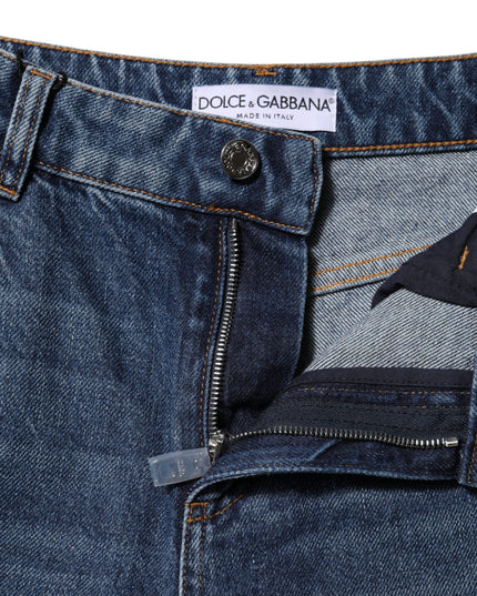 Dolce & Gabbana Blue Cotton Wide Leg Tattered Denim Jeans
