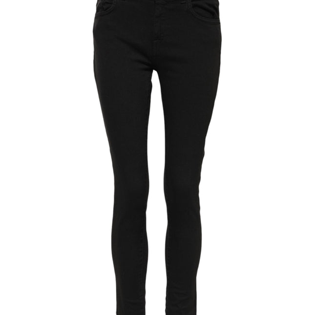 Dolce & Gabbana Black Cotton Logo Skinny Mid Waist Denim Jeans