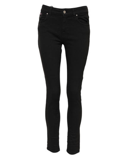 Dolce & Gabbana Black Cotton Logo Skinny Mid Waist Denim Jeans