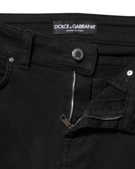 Dolce & Gabbana Black Cotton Logo Skinny Mid Waist Denim Jeans