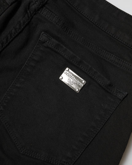 Dolce & Gabbana Black Cotton Logo Skinny Mid Waist Denim Jeans