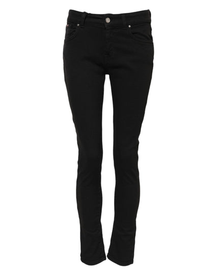 Dolce & Gabbana Black Cotton Logo Skinny Mid Waist Denim Jeans