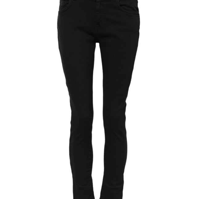 Dolce & Gabbana Black Cotton Logo Skinny Mid Waist Denim Jeans