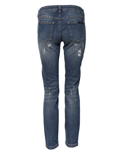Dolce & Gabbana Blue Play Card Embroidery Skinny Denim Jeans
