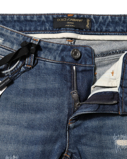 Dolce & Gabbana Blue Play Card Embroidery Skinny Denim Jeans