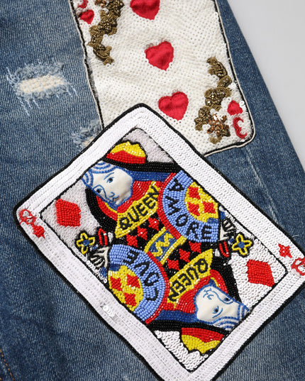 Dolce & Gabbana Blue Play Card Embroidery Skinny Denim Jeans