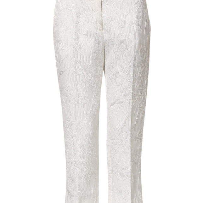 Dolce & Gabbana White Cotton Floral Jacquard Pants