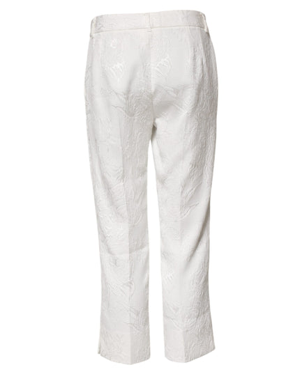 Dolce & Gabbana White Cotton Floral Jacquard Pants