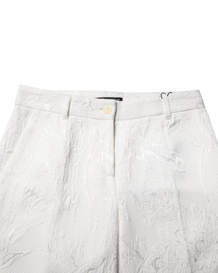 Dolce & Gabbana White Cotton Floral Jacquard Pants