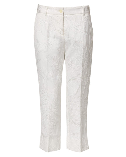 Dolce & Gabbana White Cotton Floral Jacquard Pants