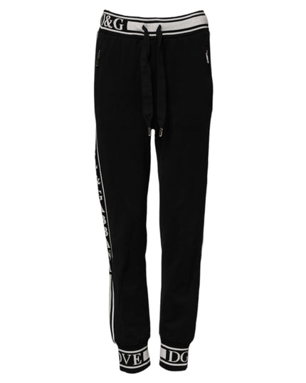 Dolce & Gabbana Black Cotton Jogger Logo Waist Pants