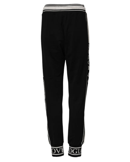 Dolce & Gabbana Black Cotton Jogger Logo Waist Pants