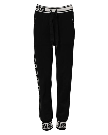 Dolce & Gabbana Black Cotton Jogger Logo Waist Pants