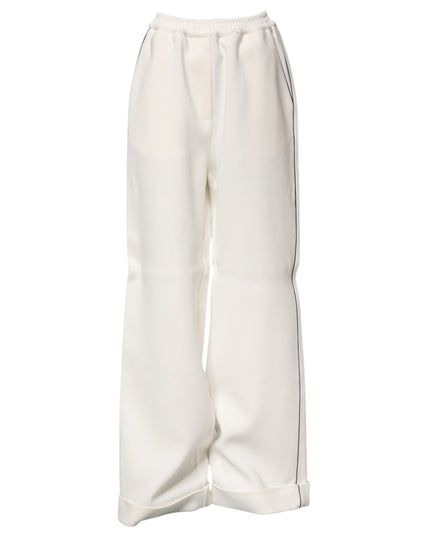 Dolce & Gabbana White Viscose Wide Leg Pull On Pants
