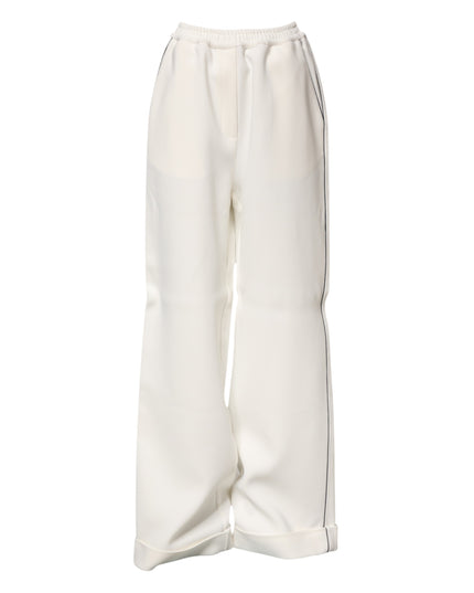 Dolce & Gabbana White Viscose Wide Leg Pull On Pants