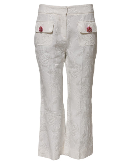 Dolce & Gabbana White Cotton Floral Jacquard Pants