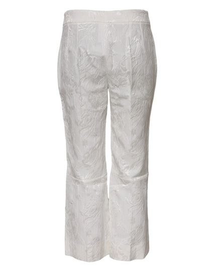 Dolce & Gabbana White Cotton Floral Jacquard Pants