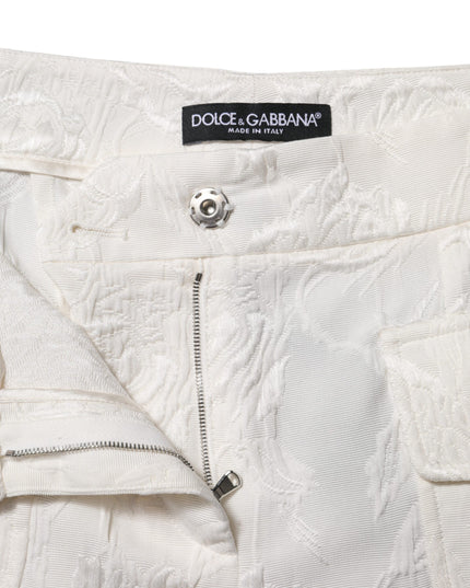 Dolce & Gabbana White Cotton Floral Jacquard Pants