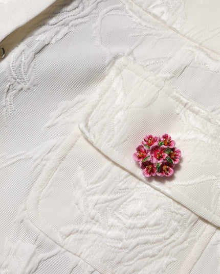 Dolce & Gabbana White Cotton Floral Jacquard Pants