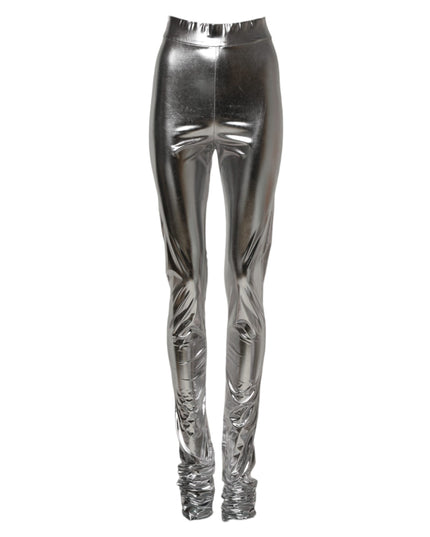 Dolce & Gabbana Metallic Silver Polyester Slim Fit Leggings Pants