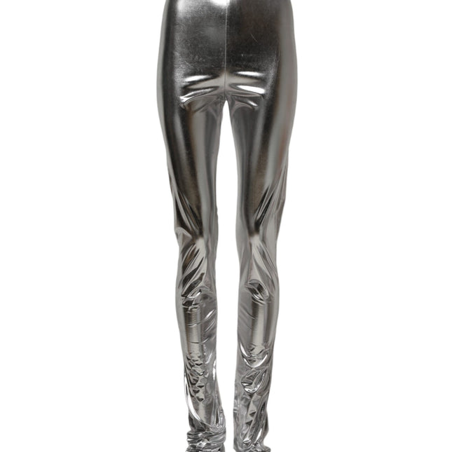 Dolce & Gabbana Metallic Silver Polyester Slim Fit Leggings Pants