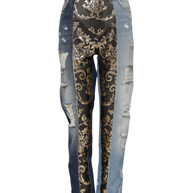 Dolce & Gabbana Multicolor Patchwork Tapered Denim Jeans