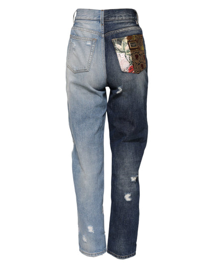 Dolce & Gabbana Multicolor Patchwork Tapered Denim Jeans