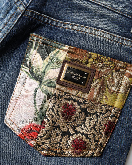 Dolce & Gabbana Multicolor Patchwork Tapered Denim Jeans