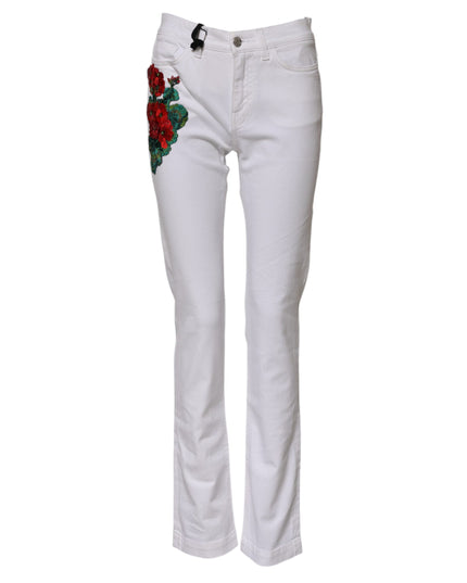 Dolce & Gabbana White Floral Embroidery GIRLY Denim Jeans