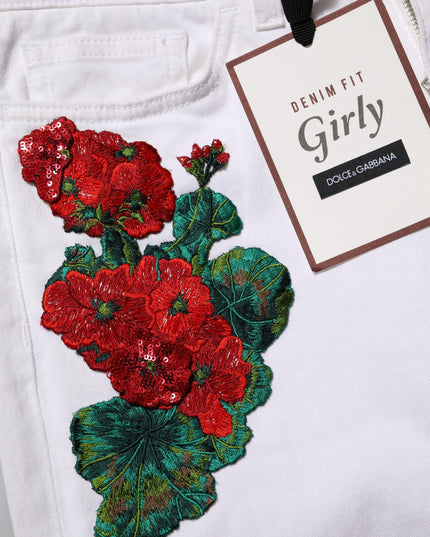 Dolce & Gabbana White Floral Embroidery GIRLY Denim Jeans