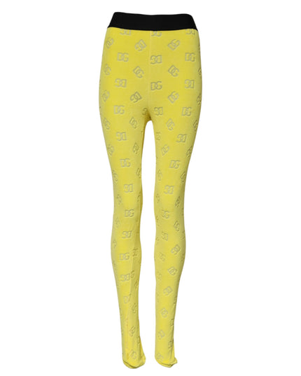 Dolce & Gabbana Yellow Logo Slim Fit Leggings Pants